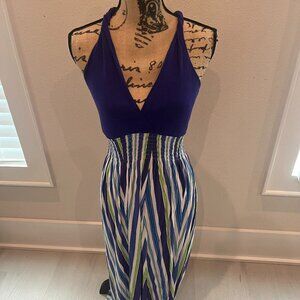 Felicity & Coco Maxi Dress Empire Waist Racerback Purple Green Blue Chevron Sz S